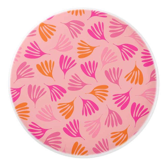 Hot Pink und Orange Wisp Blätter Modernes Muster Keramikknauf (Vorderseite)