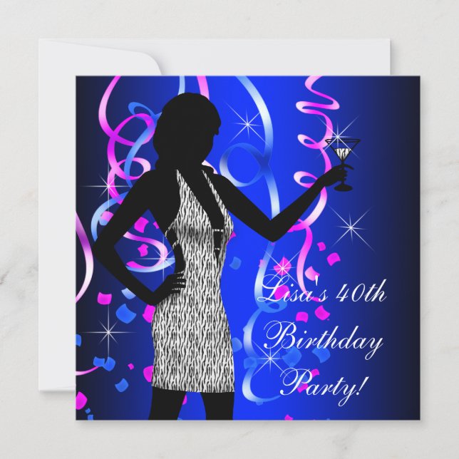 Hot Pink und Royal Blue Birthday Party Einladung (Vorderseite)