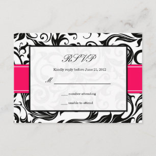 Hot-Pink und Schwarz-Swirl-Hochzeitsrampe RSVP Karte