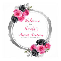 Hot Pink und Silver Elegante Blume 16 . Geburtstag