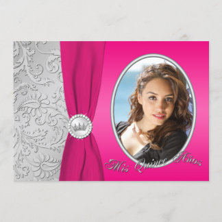 Hot Pink und Silver Foto Quinceanera Einladung