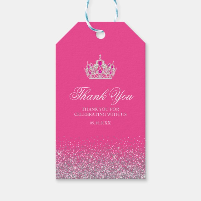 Hot Pink und Silver Glitzer Geschenktasten Geschenkanhänger (Vorderseite)