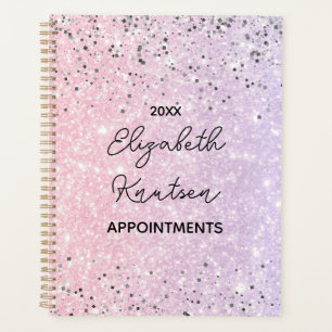 Hot Pink und Silver Glitzer Personalisiert 2024 Planer