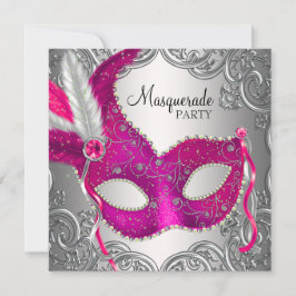 Hot Pink und Silver Mask Masquerade Party Einladung