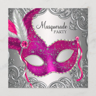 Hot Pink und Silver Mask Masquerade Party Einladung