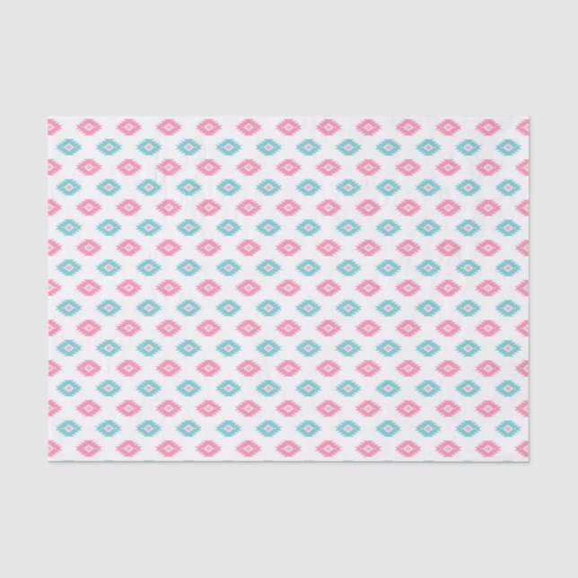 Hot Pink und Turqoise geometrisches Aztekenmuster Seidenpapier (Vorderseite)