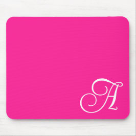 Hot Pink und White Curry Script Monogram Mousepad