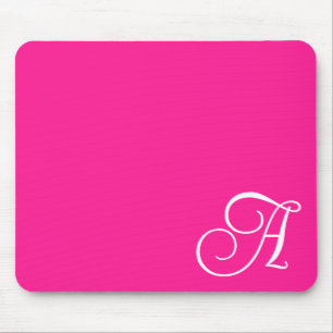 Hot Pink und White Curry Script Monogram Mousepad