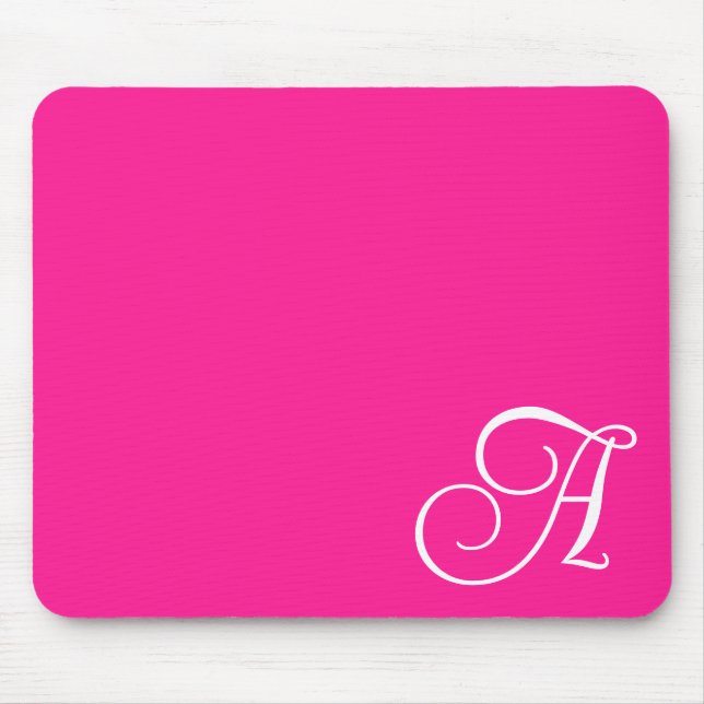 Hot Pink und White Curry Script Monogram Mousepad (Vorne)