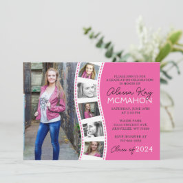 Hot Pink und White Filmstrip 6 Foto Abschluss Einladung