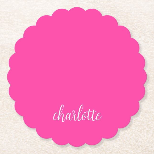 Hot Pink und White Girly Calligrafy Script Untersetzer (Vorderseite)