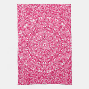Hot Pink und White Mandala Muster Geschirrtuch