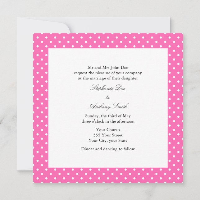 Hot Pink und White Polka Dot Wedding Einladung (Vorderseite)