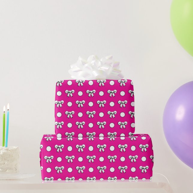 Hot Pink und White Polka Dots mit Bows Geschenkpapier (Partygeschenke)