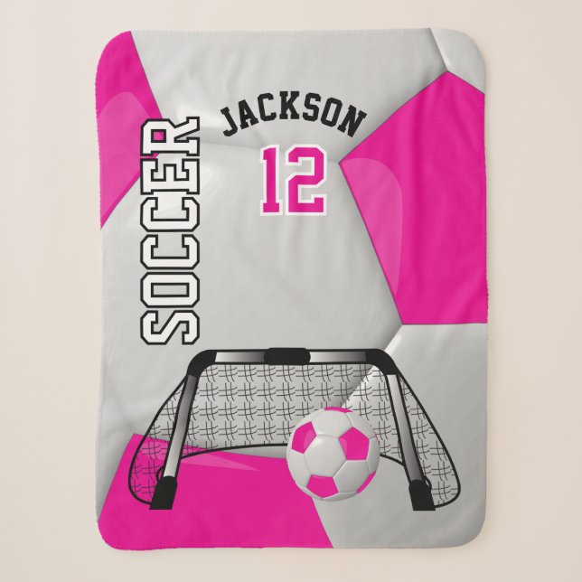 Hot Pink und White Soccer Ball mit DIY Text Sherpadecke (Vorderseite)