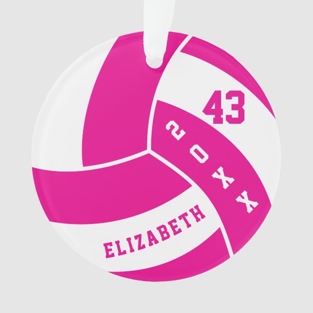 Hot Pink und White Volleyball 4 | DIY Name Ornament (Vorderseite)