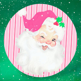 Hot Pink Vintag Winking Weihnachten Weihnachten Runder Aufkleber