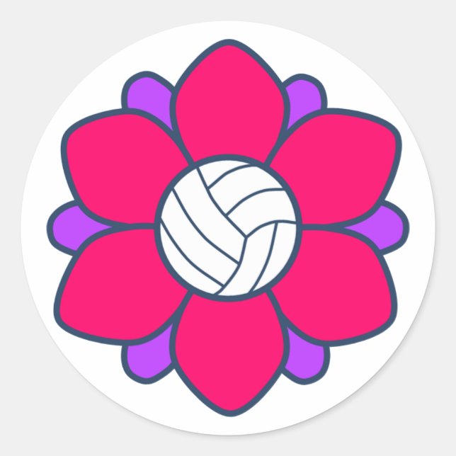 Hot Pink Volleyball Girl Runder Aufkleber (Vorderseite)
