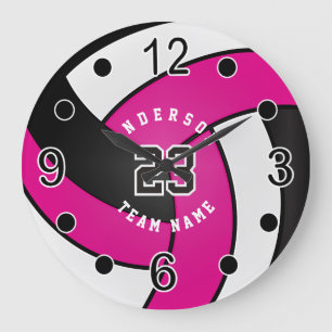 Hot Pink Volleyball Style with DIY Text Große Wanduhr