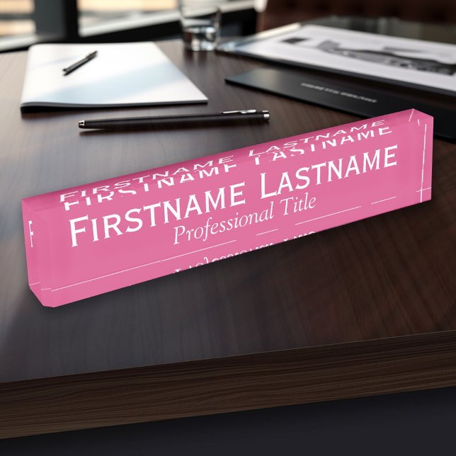 Hot Pink - Vollständiger Name und Beruflicher Tite Namensplakette (Personalized Name Plate - Custom Executive Desk Plate with Name and Professional Title)