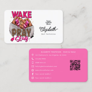 Hot-Pink Wake, Pray, Slay Nagelstudio Visitenkarte