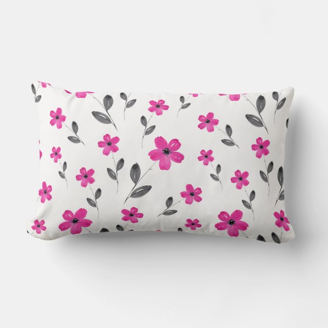 Hot Pink Wasserfarbe Fünf Petal-Blume Muster Lendenkissen (Vorderseite)