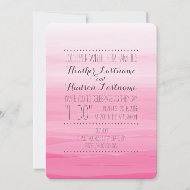 Hot Pink Wasserfarbe  Ombre Hochzeit Einladung (Vorderseite)
