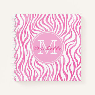 Hot Pink Wasserfarbe Zebra Print Monogramm Notizbuch