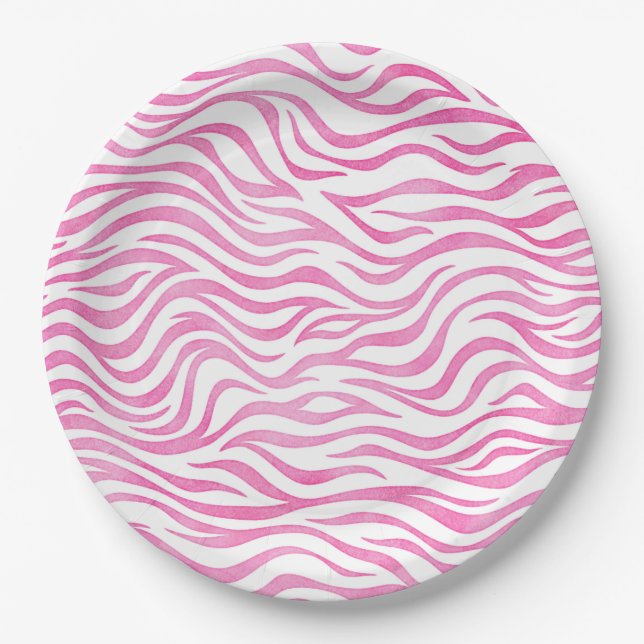 Hot Pink Wasserfarbe Zebra Print Pappteller (Vorderseite)