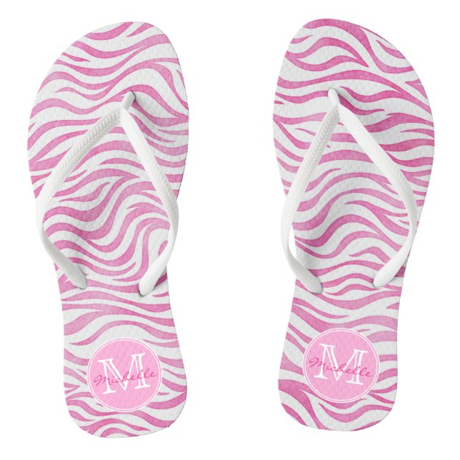 Hot Pink Wasserfarbe Zebra Print | PERSONALISIERT Flip Flops (Fußbett)