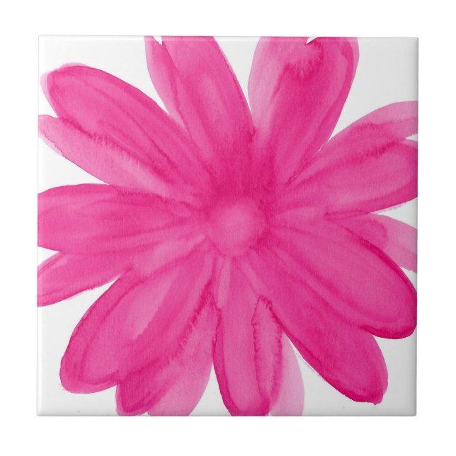 Hot Pink Watercolor-Blume Fliese (Vorderseite)