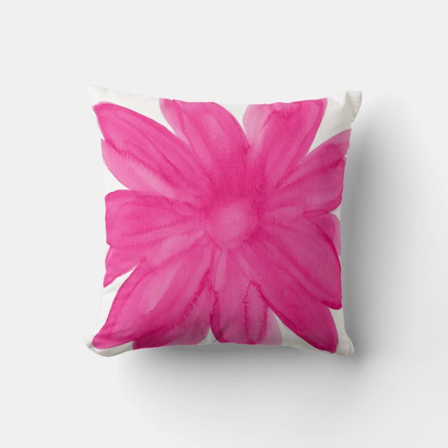 Hot Pink Watercolor-Blume Kissen (Vorderseite)