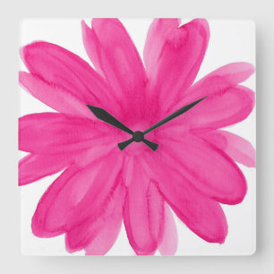 Hot Pink Watercolor-Blume Quadratische Wanduhr
