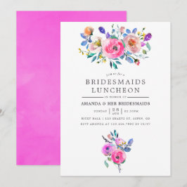 Hot-Pink Watercolor Blumenbridmaids Luncheon Einladung