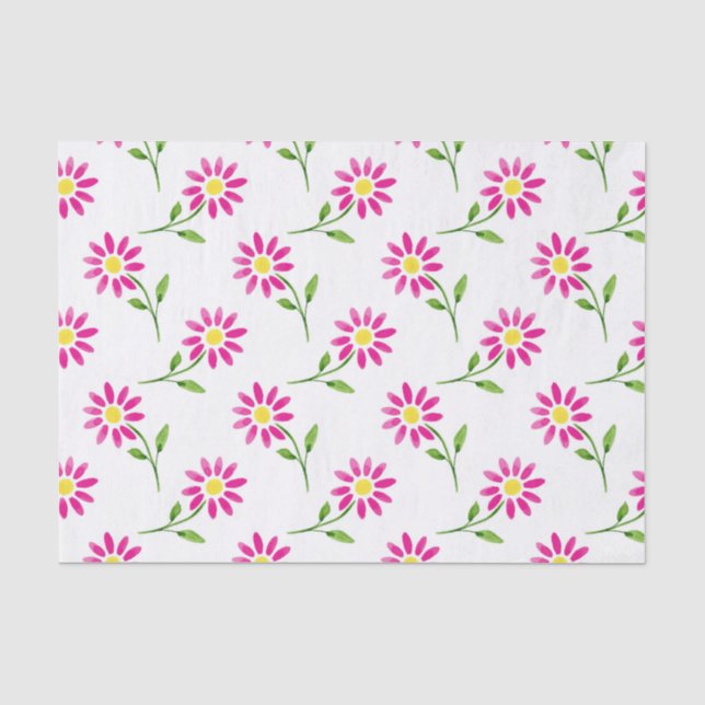 Hot Pink Watercolor Daisy Muster Seidenpapier (Vorderseite)