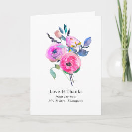 Hot-Pink Watercolor Floral Wedding Foto Dankeskarte