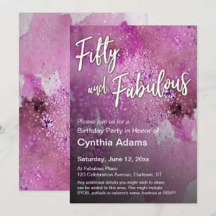 Hot Pink Watercolor Glitzer 50 und fabelhaft Einladung