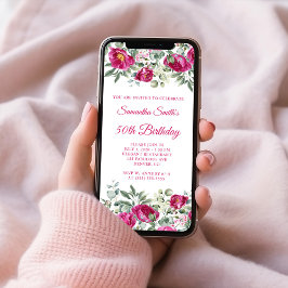 Hot Pink Watercolor Peonies 50. Geburtstag Einladung