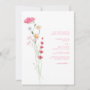 Hot Pink Watercolor Wildblume Wedding II Einladung