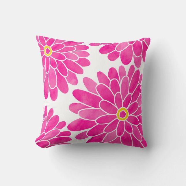 Hot Pink Watercolor Zinnias Kissen (Vorderseite)