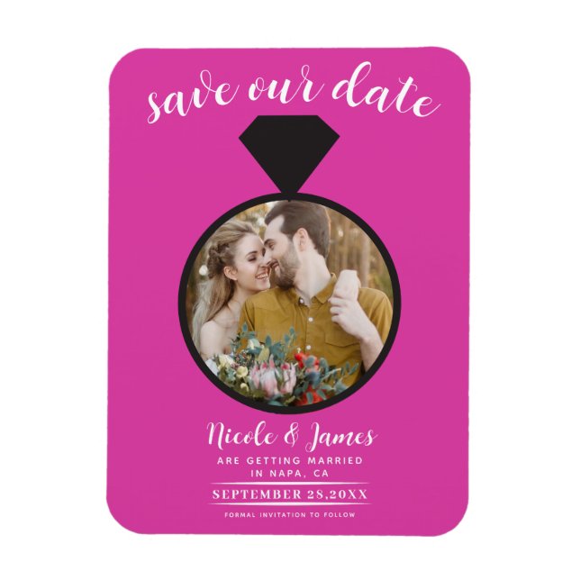 Hot Pink Wedding Ring Foto Save the Date Magnet (Vertikal)