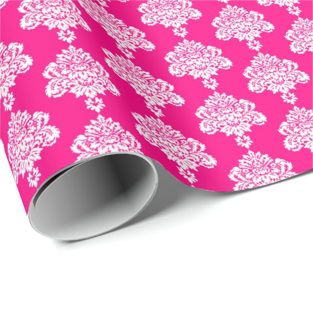Hot Pink | Weißes Damaskop-Papier Geschenkpapier (Rolleneckpunkt)