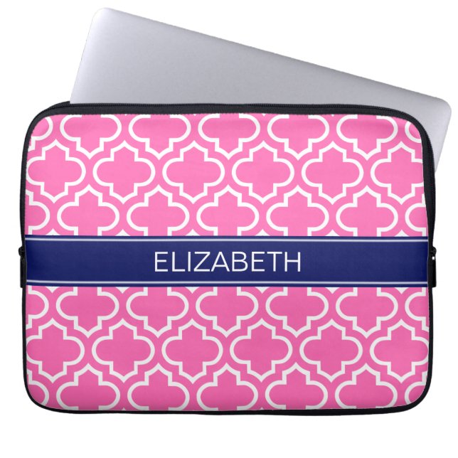 Hot PInk Welches marokkanische Monogramm für Navy  Laptopschutzhülle (Vorderseite)