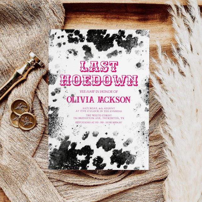 Hot Pink Western Chic Cow Print Junggeselinnen-Abs Einladung (Von Creator hochgeladen)