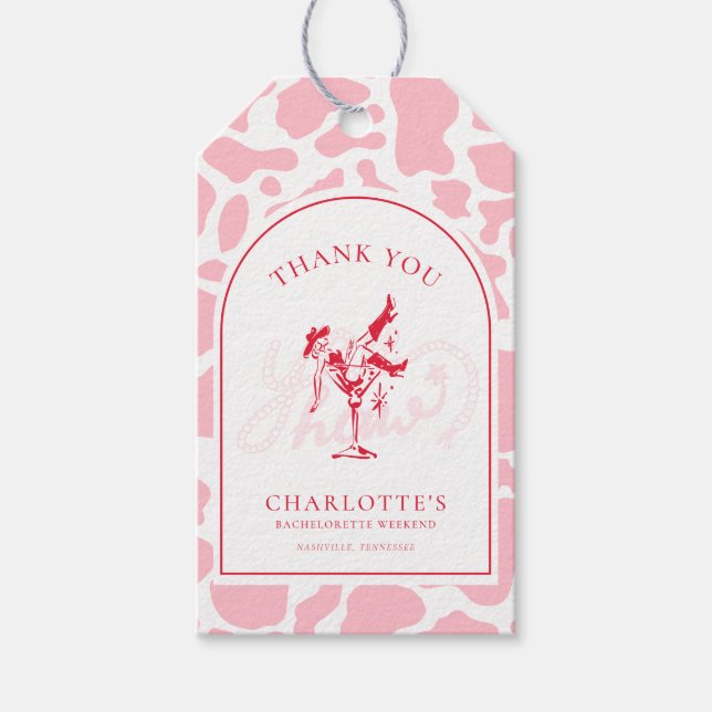 Hot Pink Western Junggeselinnen-Abschied Geschenkanhänger (Vorderseite)