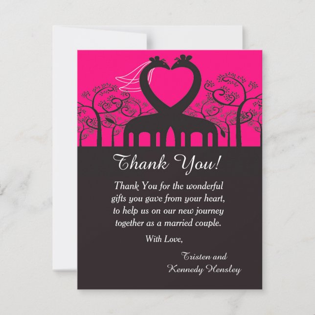 Hot Pink Whimsical Giraffe 4x5 Wohnung Danke Karte (Vorderseite)