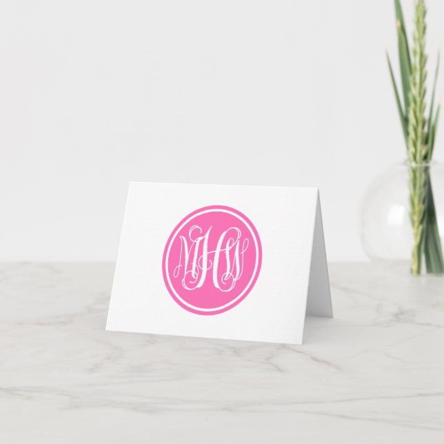Hot Pink White 3 Initial Vine Monogram DIY BG Dankeskarte (Vorderseite)
