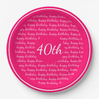 Hot Pink White 40. Happy Geburtstags Typografie Pappteller