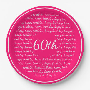Hot Pink White 60. Happy Geburtstags Typografie Pappteller