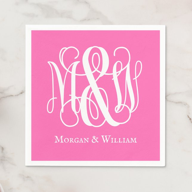 Hot Pink White B&G Vine Script Monogram DIG BG Serviette (Von Creator hochgeladen)